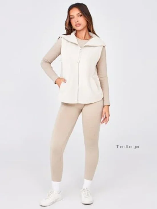 Sleeveless Fleece Vest Zip Up Sherpa Jacket with Pocket Winter Outerwear - Picture 6 of 7